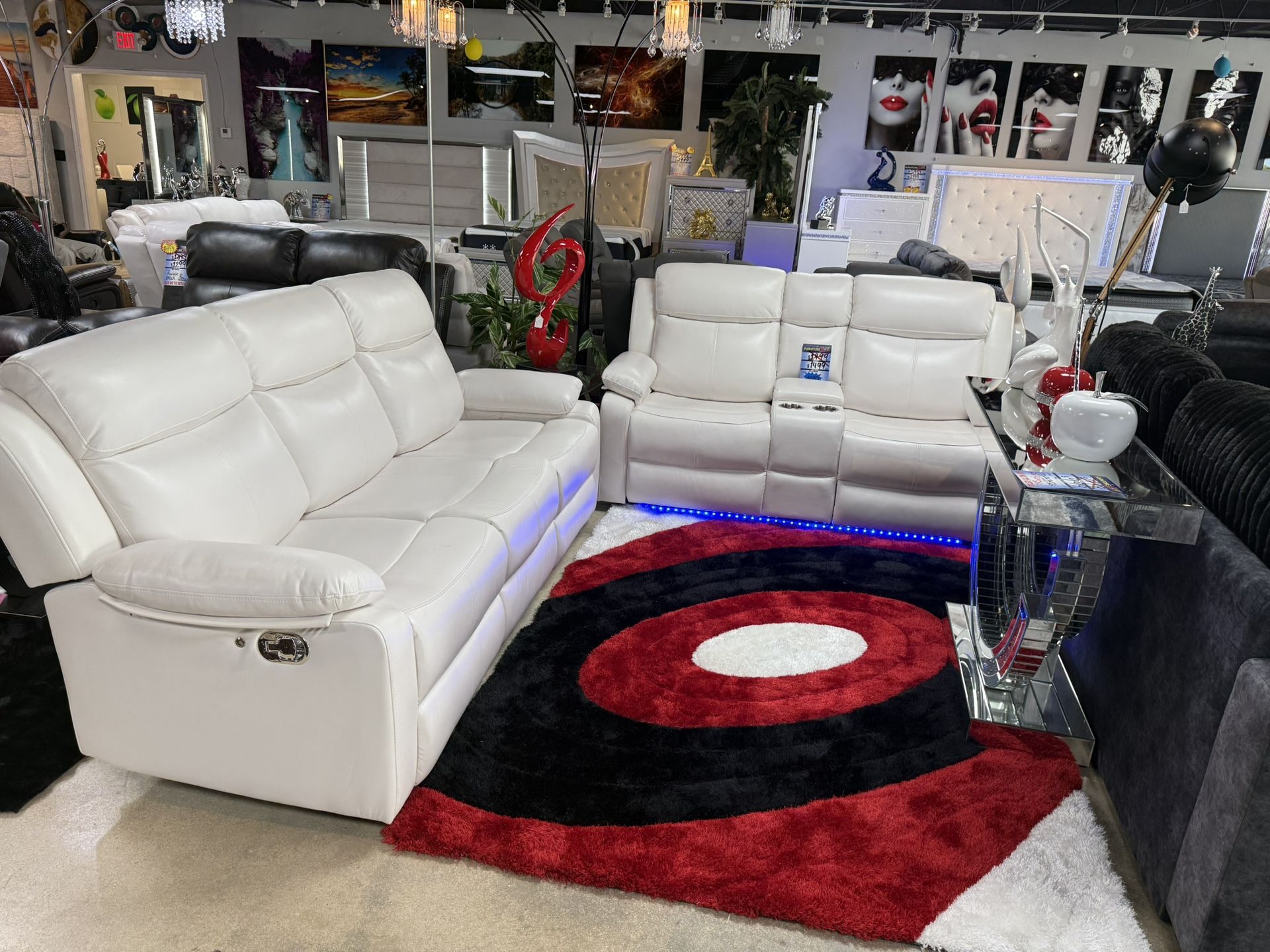 2 Pc White Reclining Sofa And Love With Led Lights Also Comes In Black Only $999
