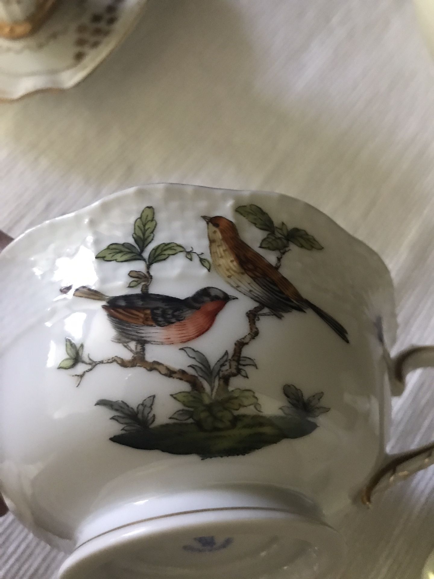 Antique Breakfast Tea cup & 2 Saucer Hungary Porcelain (Herend Rothschild) rare find hand painted 