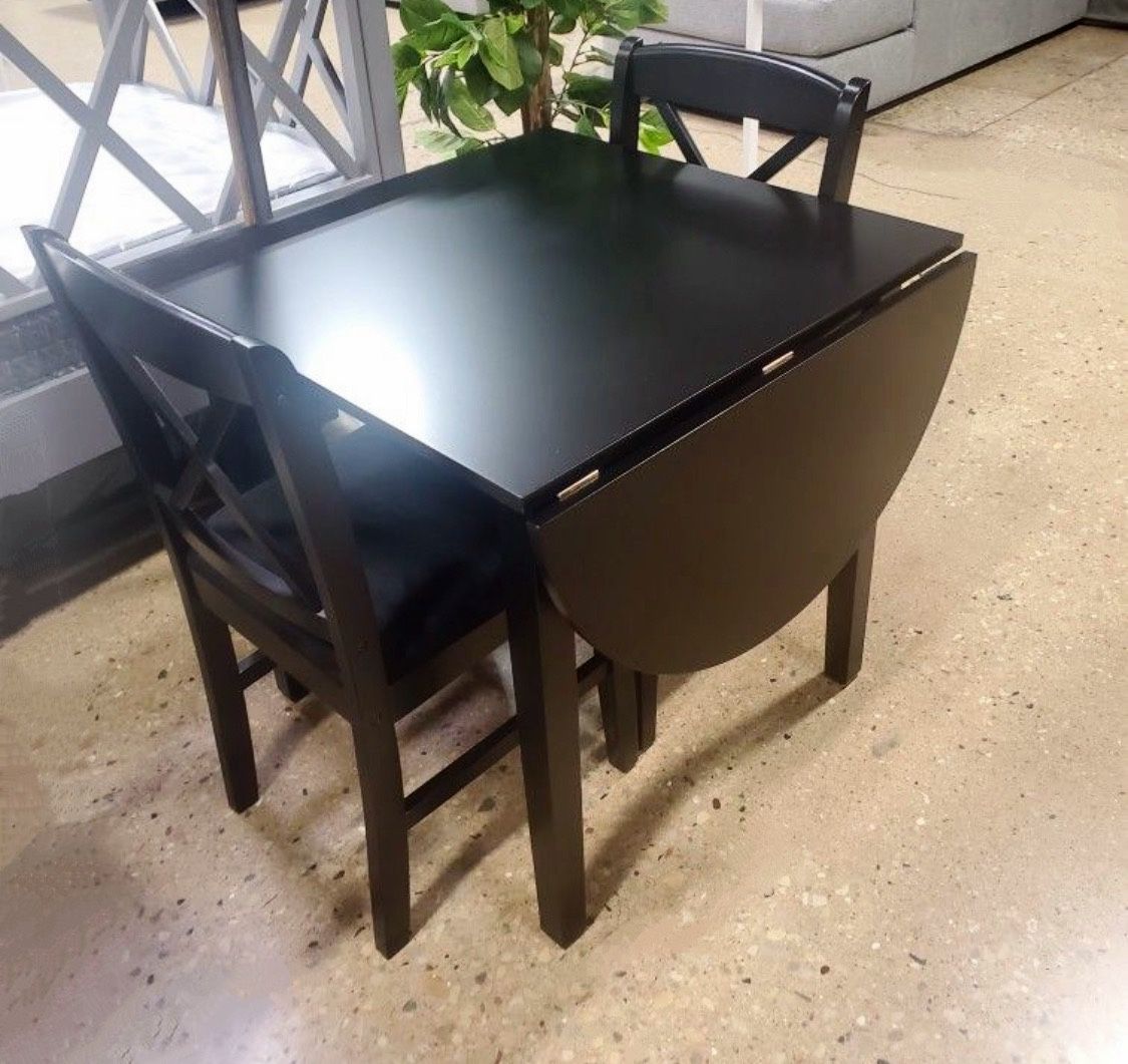 New 3 Piece Black Space Saving Drop Leaf Dining Set