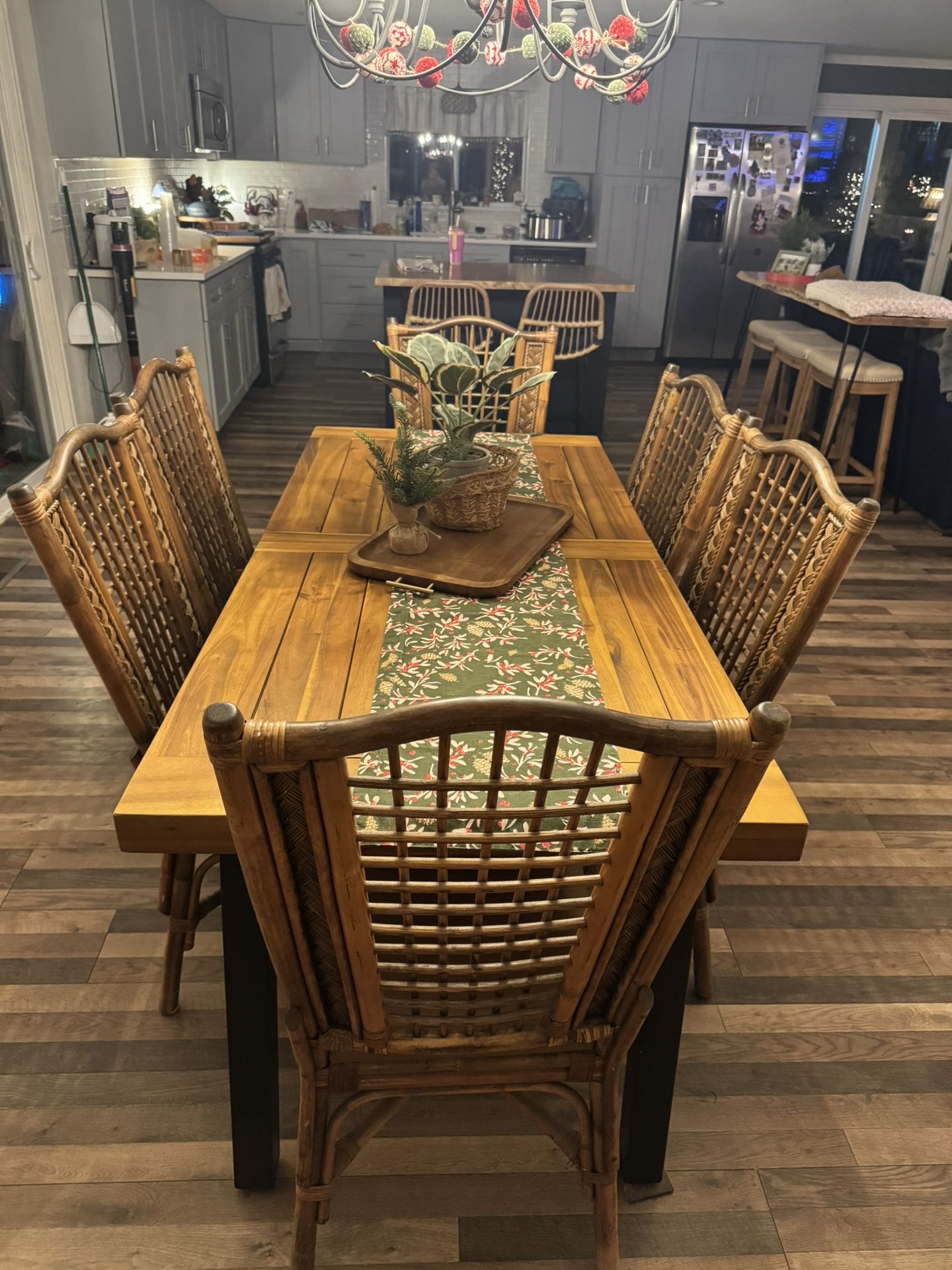 Solid acacia Wood Dining Dinner Table W/ Six Chairs