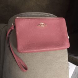 Coach Rouge Pink Pebbled Leather Wristlet