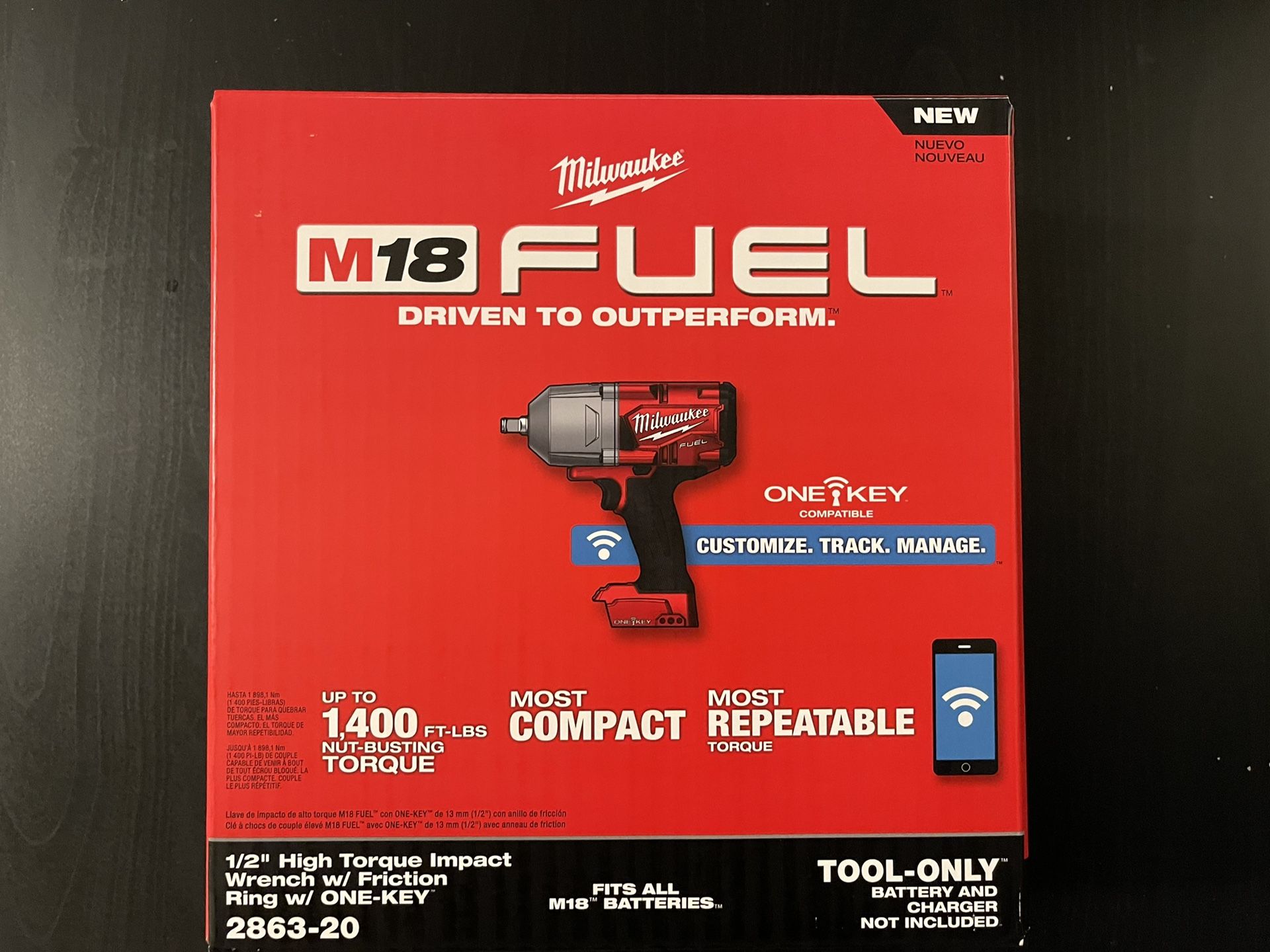 MILWAUKEE 2863-20 M18 FUEL 18V ONE-KEY LITHIUM-ION BRUSHLESS CORDLESS 1/2" HIGH-TORQUE IMPACT WRENCH WITH FRICTION RING (TOOL ONLY) 