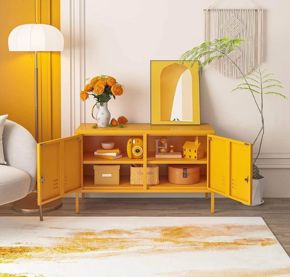 2 Door Metal TV Stand Media Console for Large TV 2-Tier Multi-Purpose Storage Cabinet Industrial TV Stand with Storage Easily Assembled Y
