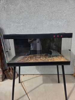 Tortoise/ Reptile habitat with built-in light fixtures.