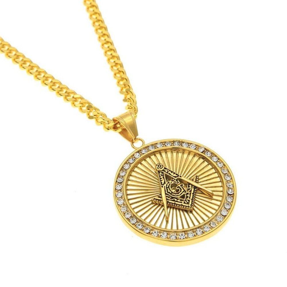 Masonic Gold tone Rhinestone necklace