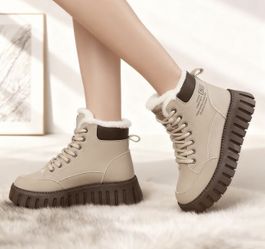 Women's Classic Flat, Thick-Soled, Plush, Warm, Cute Lace-Up Mid-Calf Snow Boots