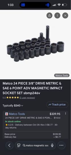 Matco 24 piece 3/8 drive metric sock set/magnetic