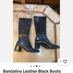Bandalino Leather Black Boots Women’s Zipper Heel B-Saundra Size 9 1/2 M Above Calf