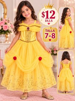 Girls Belle Princess Costume Dress Size 7-8