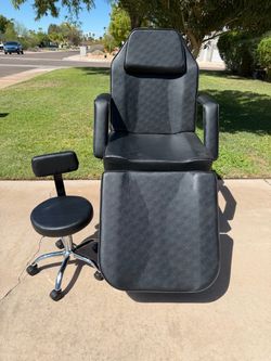 Black Tattoo Client Chair with Artist Stool Massage Facial Aesthetician