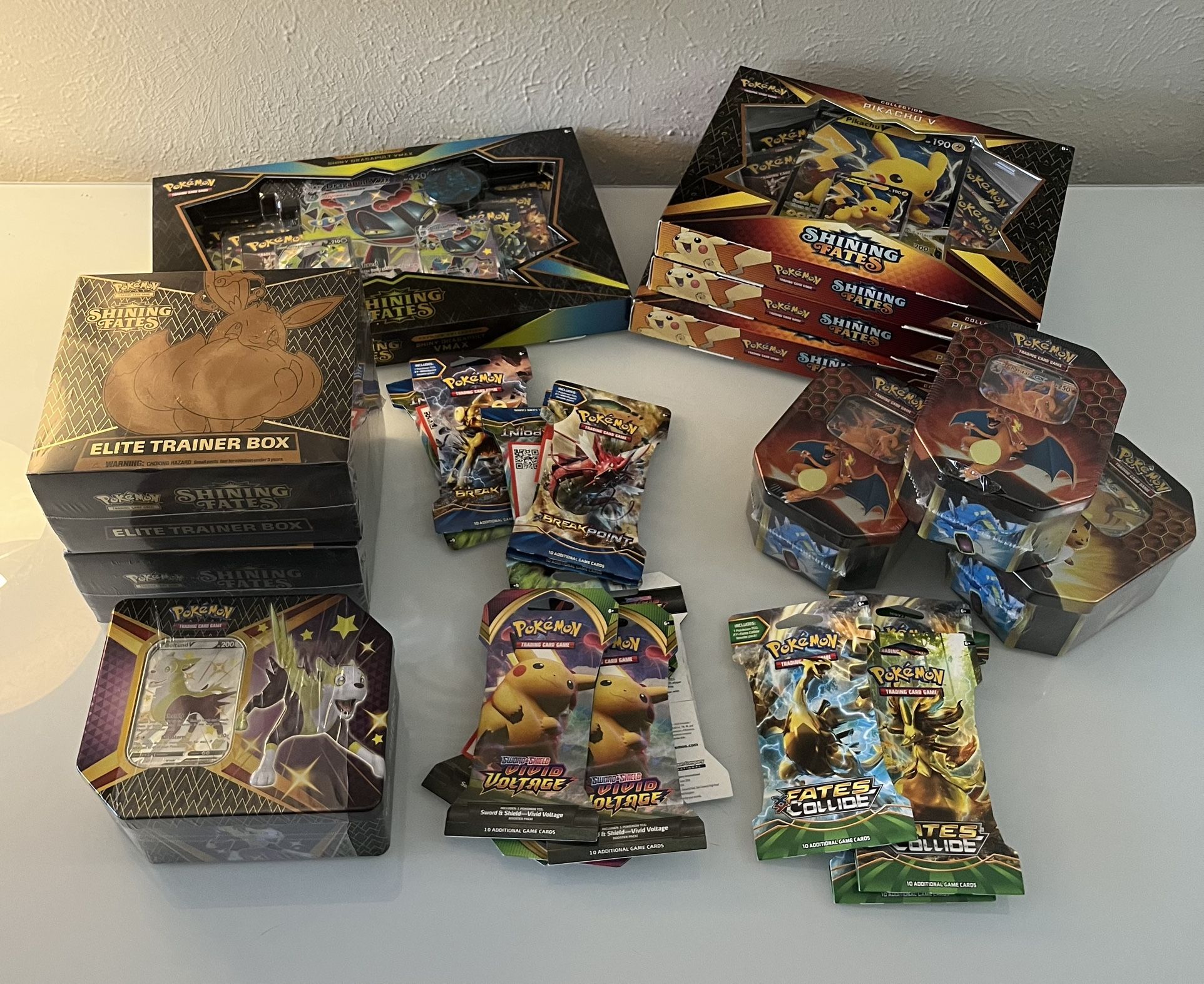 Pokémon Hidden Fates & Shining Fates ETBs, Tins, Booster Packs, Premium Boxes All New