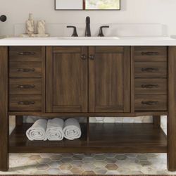 allen + roth Kingscote 48-in Espresso Undermount Single Sink Bathroom Vanity with White Engineered Stone Top