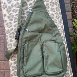 Olive Green Sling Bag Crossbody Utility Multi Pocket