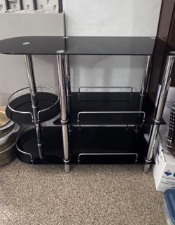 Modern Black Glass Home Bar with Chrome Legs