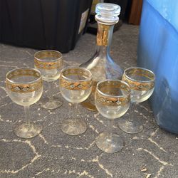Antique 22k Gold decanters and wine glasses