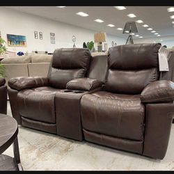 Chocolate Brown  Genuine Leather Power Reclining with Adjustable Headrest Sofa & Loveseat 🌟🌟🌟 Living Room Set 🌟 Special Discount 💥 In Stock ✅ 
