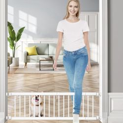 Fldofaves Dog Gate - 18"-45" Adjustable Extra Wide Metal Short Dog Gate to Step Over, 10" Tall Small Pet Gate with 3 Extension Kits, Pressure Mounted 