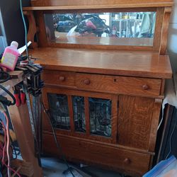 Antique Buffet  With Original Leaded Glass