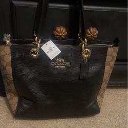 Jes Tote Khaki Signature Leather Coach  Bag