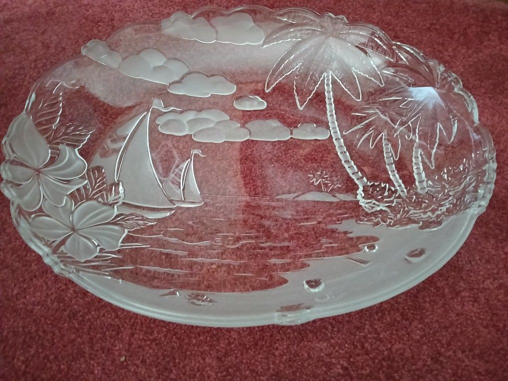 Vintage Mikasa Tropical Crystal Oval Hostess Platter Santa Cruz 18 1/2

