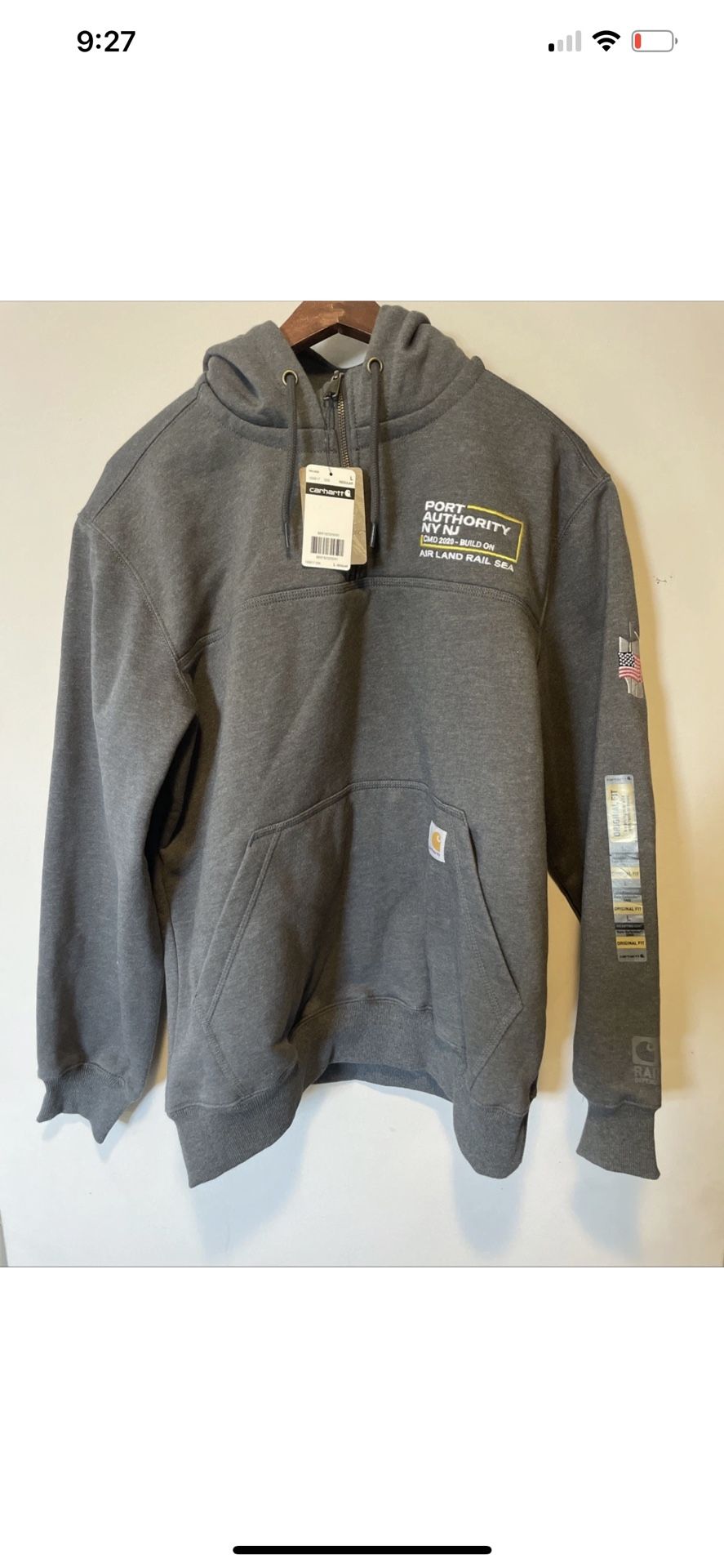 NEW L GRAY CARHARTT RAIN DEFENDER HOODIE Original FIT QUARTER ZIP SWEATSHIRT