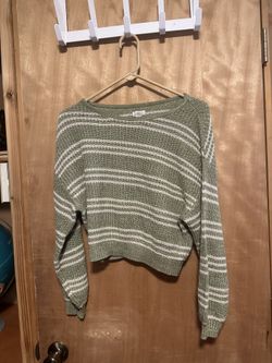 Olive Green White Line Long Sleeve Sweater Shirt Medium Women’s