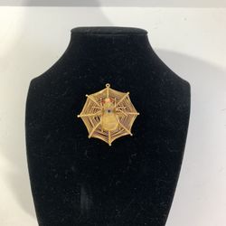 Vintage Filigree Spider in Web Gold Brooch/Necklace