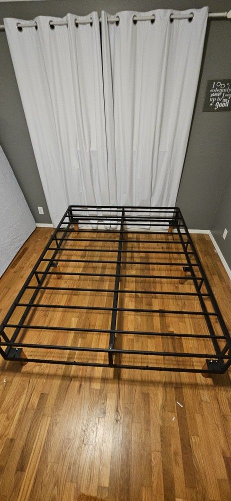 $60 Queen Size Metal Bed Frame With Wood Legs And Cover