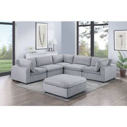 Brand New Light Grey Corduroy Modular Sectional Sofa w Ottoman