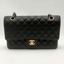 Chanel Black Quilted Caviar Classic Double Flap Shoulder Bag 