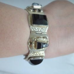 Vintage Mask Black Onyx’s Bracelet Sterling Silver 