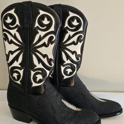 Men's  Stingray Hide Handcrafted Black And White Western Cowboy Boots