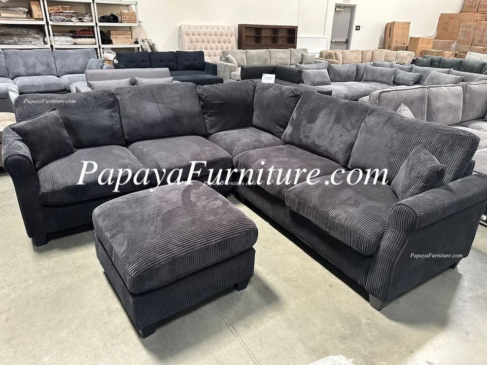 NEW Modern Black Fabric Sectional Sofa and Ottoman Set Seccional Couch Big Ashley Style SALE Large Discount Furniture Modern Classic Mid Century