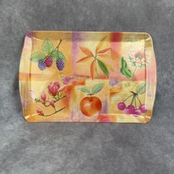 VTG 1990s Korean Melamine Serving Patio Tray Fruit Floral Botanical 15x10