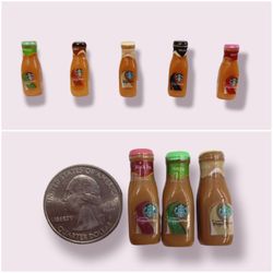 small coffee bottles 5 different flavors, for barbie size