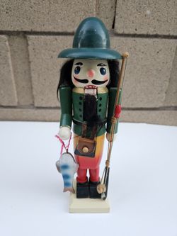 Kurt S. Adler 10" Wooden Hand-painted Fisherman With Rod Nutcracker