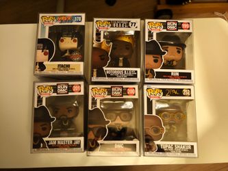 Funko Pop Bundle, Hip Hop Icons (Tupac, Biggie, Run DMC) + Naruto Itachi SE
