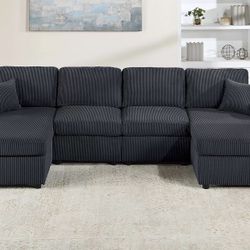 Black Corduroy Sectional Sofa 