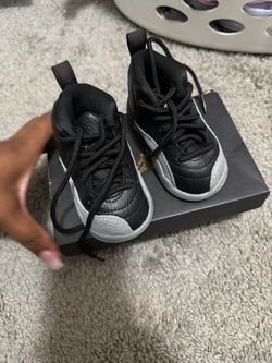 Air Jordan 12 Toddler Sneakers Black White Gold