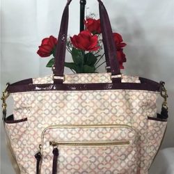 COACH CC Pink & Purple White Coated Canvas Diaper Baby Bag #15999