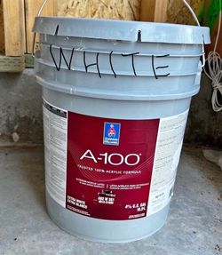 Opened, left 2.5 gallons Extra White. Exterior Paint