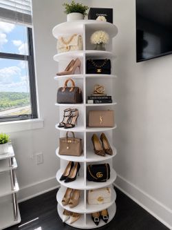 8-Tier Rotating Shoe Rack Display Tower | 72” Tall | White | 360° Swivel