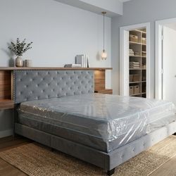 New KING SIZE BED FRAME WITH MATTRESS NEW BEDROOM FURNITURE BED SET KING BED FRAME WITH MATTRESS AND BOX SPRING SET FREE DELIVERY // CAMA KING SIZE 