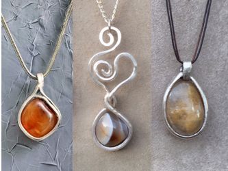 Polished Agate Pendants Wrapped In Vintage Silverplate