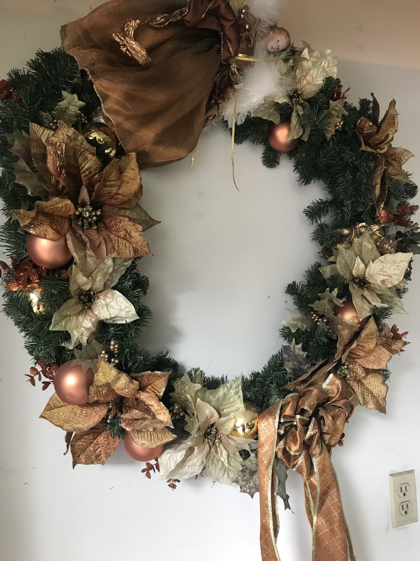 Large Beautiful Christmas Wreath, Christmas Vase, & Christmas Candle Holder