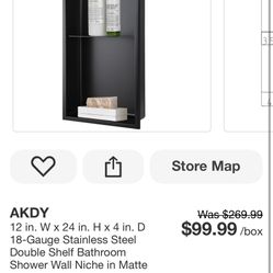 AKDY 12 in. W x 24 in. H x 4 in. D 18-Gauge Stainless Steel Double Shelf Bathroom Shower Wall Niche in Matte Black