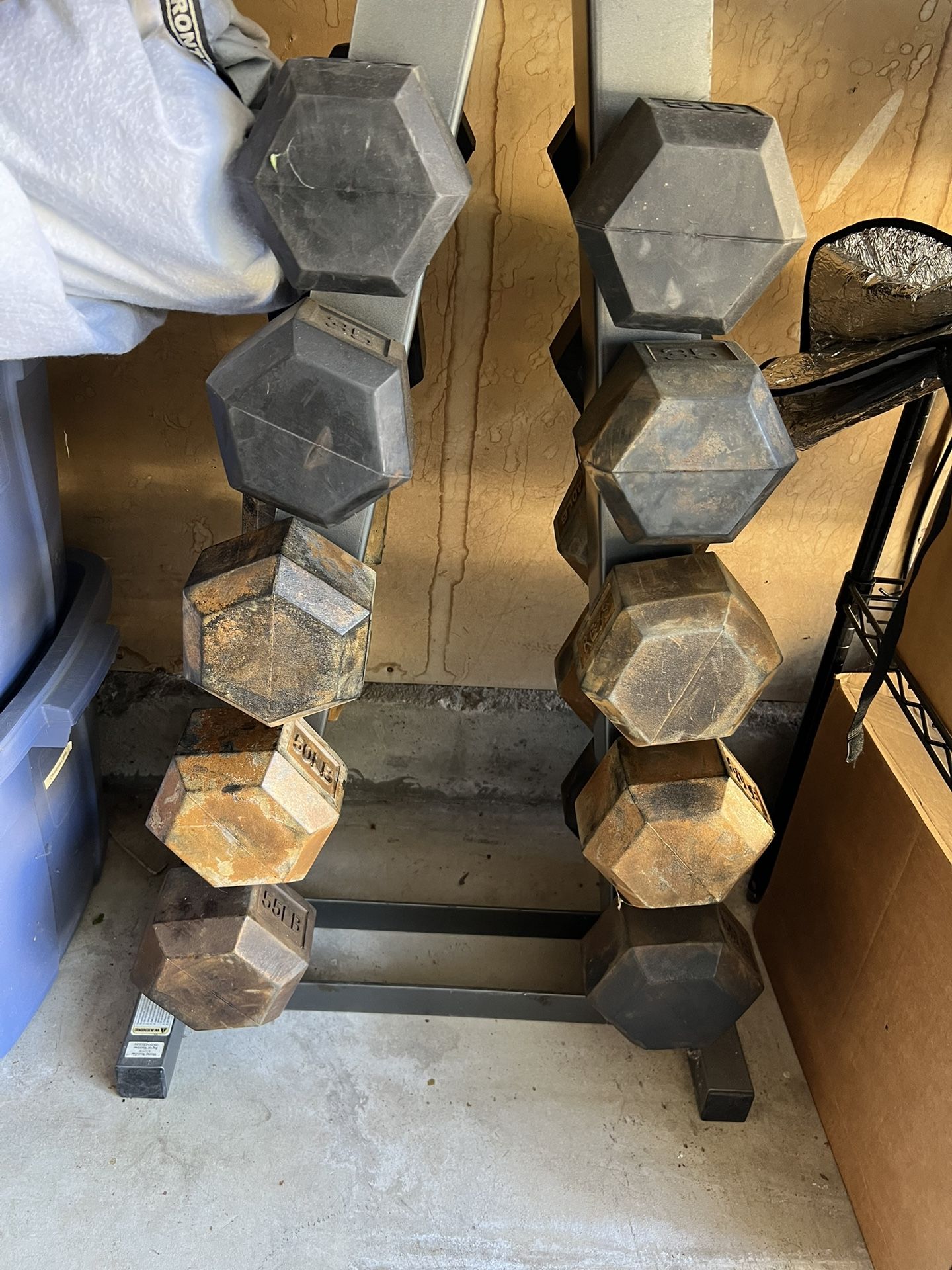 Dumbbells:  40, 50 & 55 lbs (2 each)