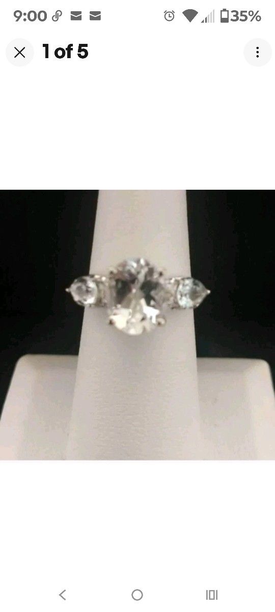 925 Fine Sterling Silver Genuine Topaz Diamond Ring New Size 7