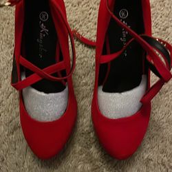 Red Velvet High Heels Size 36 (5.5)