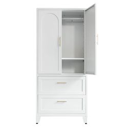71 Tall Metal Wardrobe Cabinet with 2 Drawers and Hanging Rod, 2 Doors Wardrobe Closet with Shelf for Bedroom, Office, Laundry Room,Entryway ,Foyer,Gu